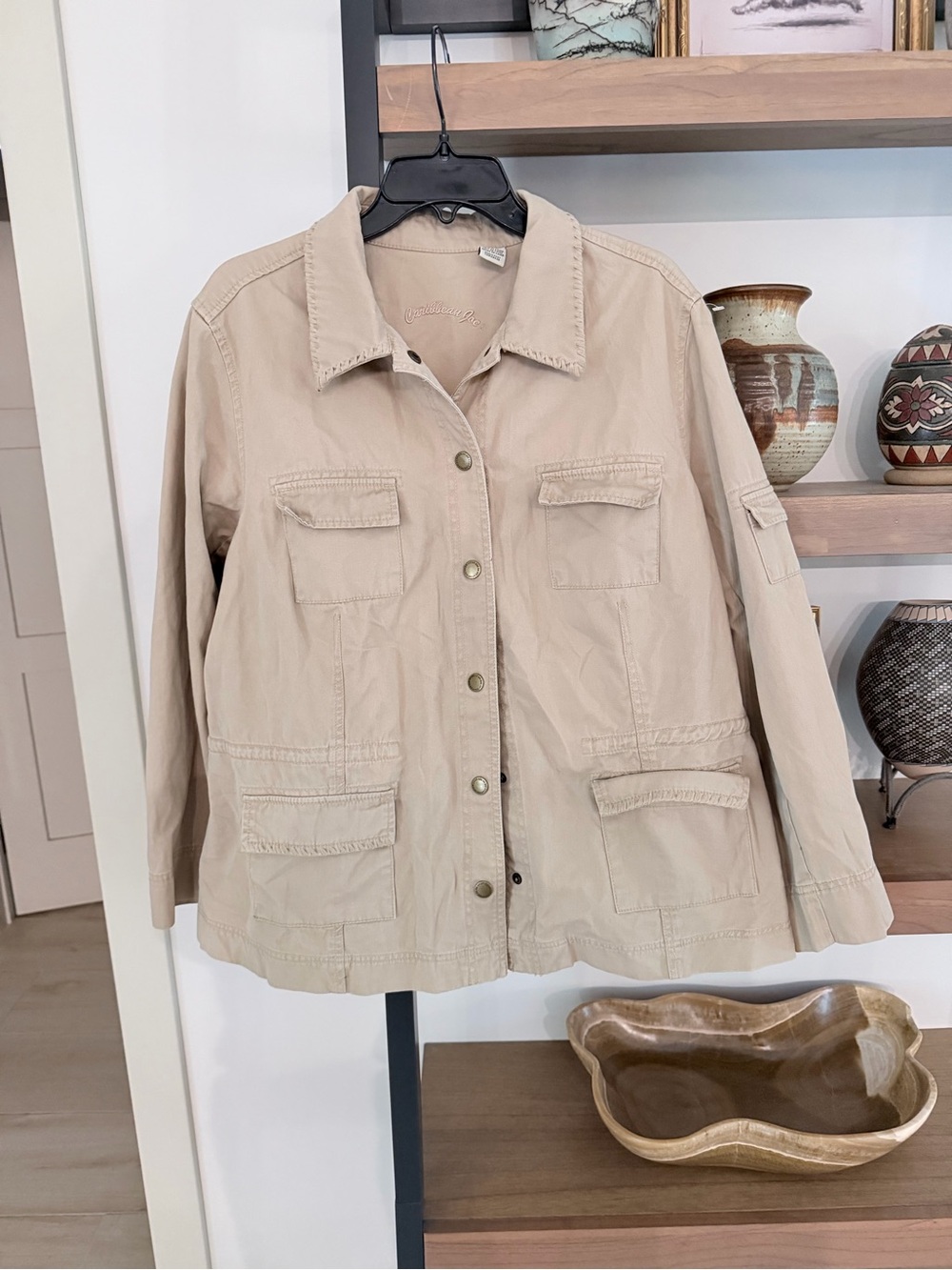 Caribbean Joe Beige Utility Jacket with Front Pockets